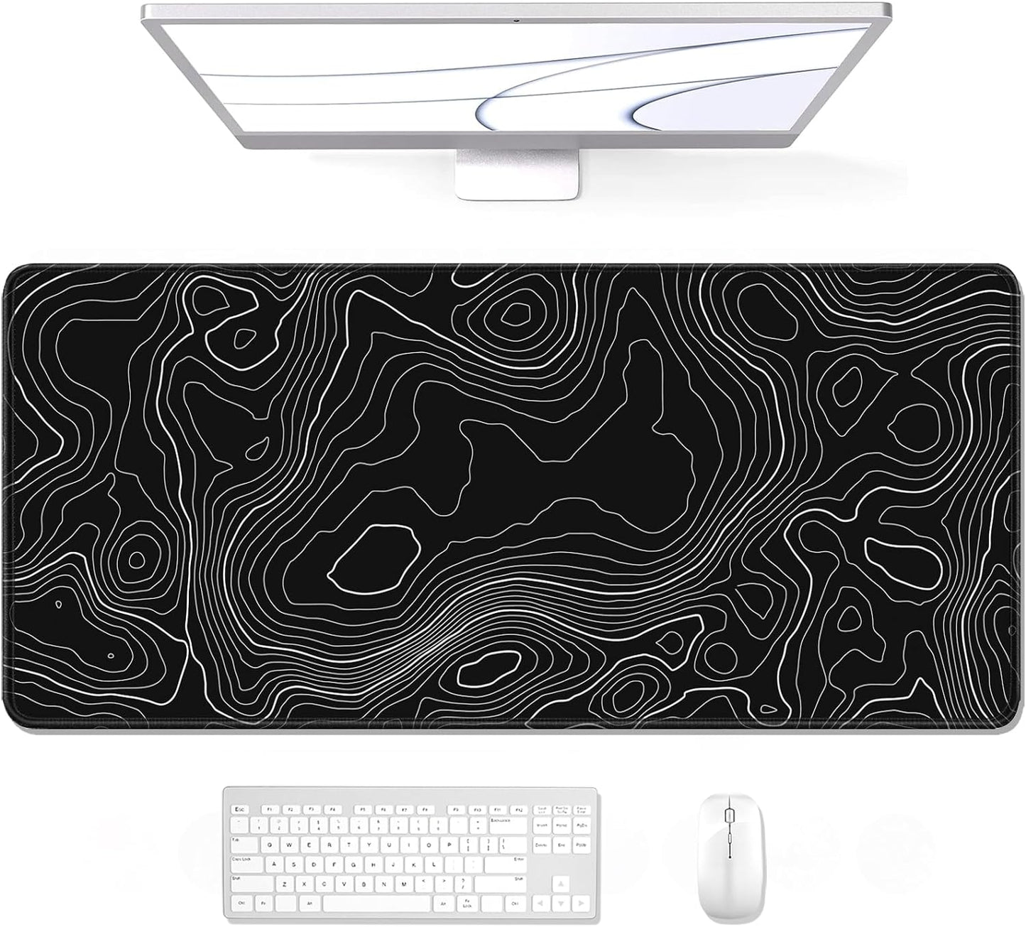 Desk Pad, XL Extended Large Gaming Mouse Pad 31.5 X 11.8 Inch, Waterproof Mousepad with Stitched Edge, Non-Slip Computer Keyboard Laptop Mat for Women Men Office Work, Teal Tropical Leaves