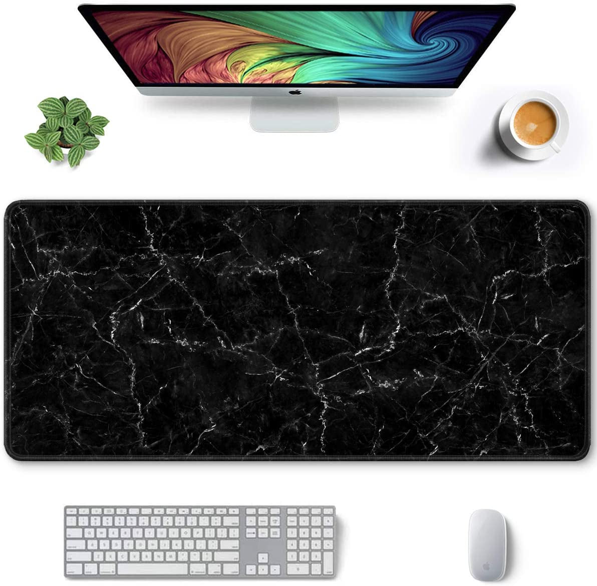 Desk Pad, XL Extended Large Gaming Mouse Pad 31.5 X 11.8 Inch, Waterproof Mousepad with Stitched Edge, Non-Slip Computer Keyboard Laptop Mat for Women Men Office Work, Teal Tropical Leaves