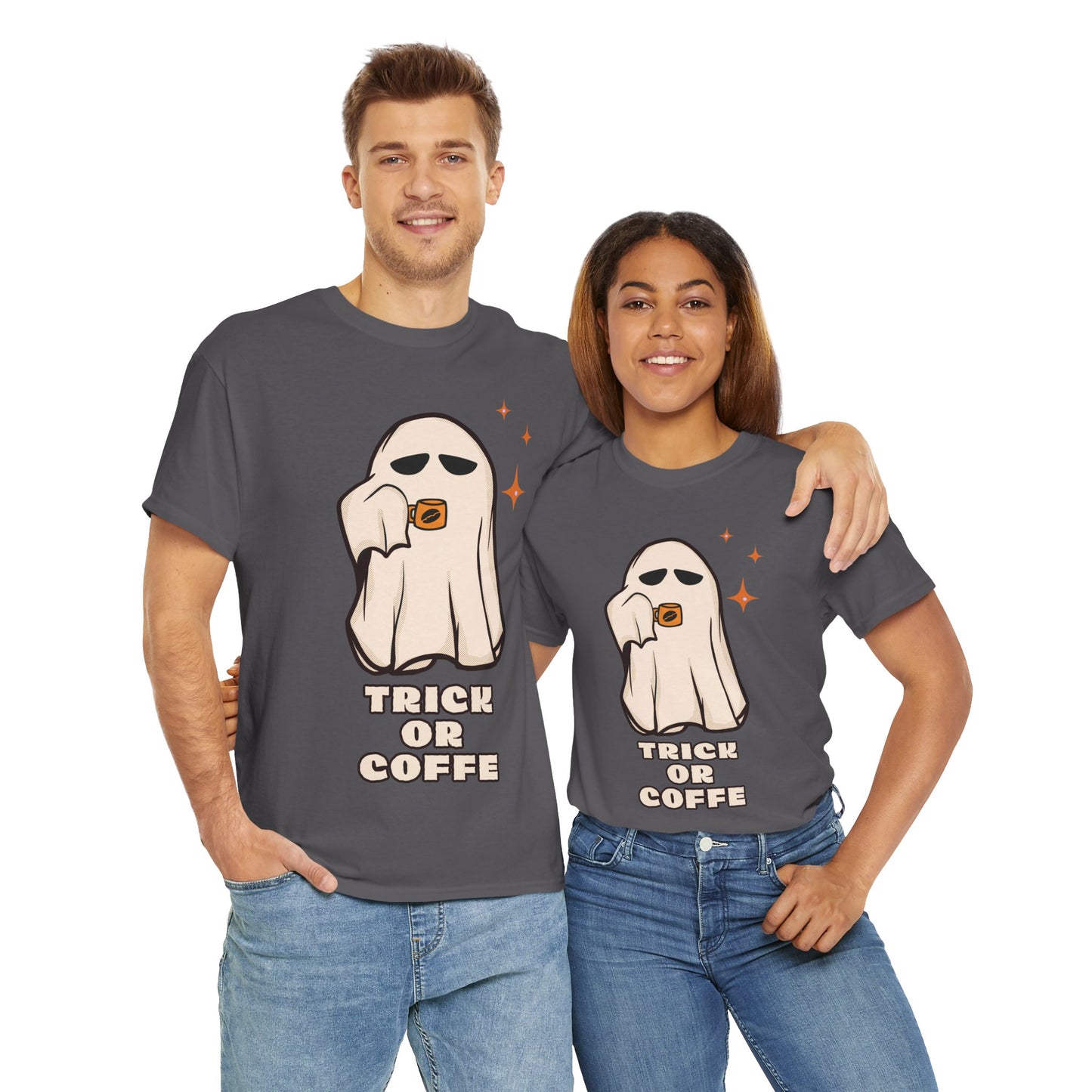 Ghostly Coffee Unisex Tee - Perfect for Halloween, Cozy Days, and Gift Ideas, Trick or Coffe Shirt, Holidays, Ghost Design, Coffee