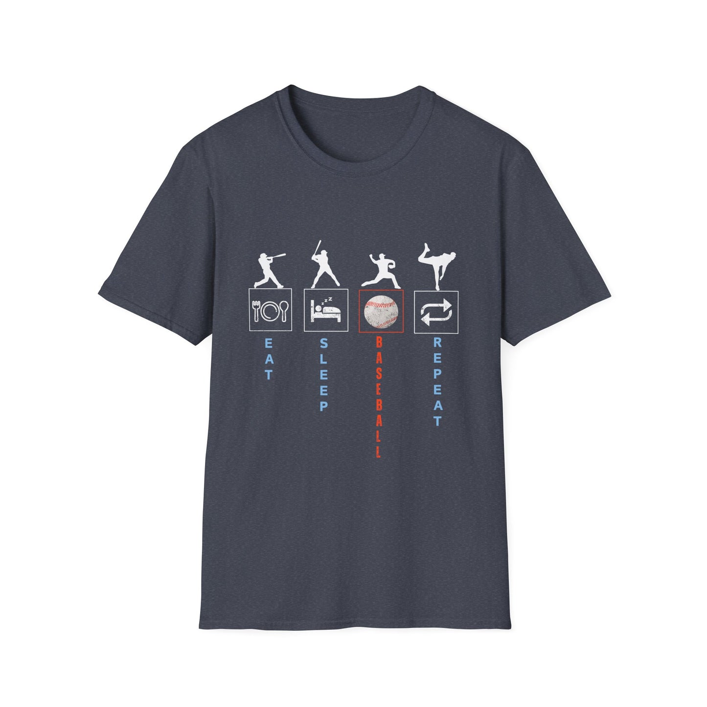 Baseball Enthusiast T-Shirt - Eat Sleep Baseball Repeat - Perfect for Sports Fans, Athletes, Gift for Coach, Casual Wear