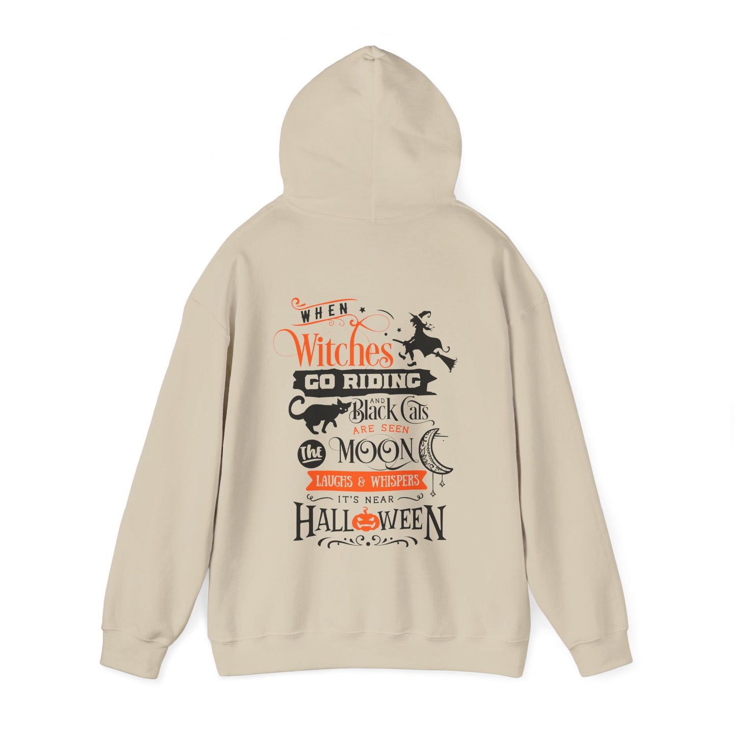 Halloween-Themed Unisex Hoodie with Witches and Bats Design, Cozy Sweatshirt for Fall Celebrations, Spooky Season Apparel, Gift Idea