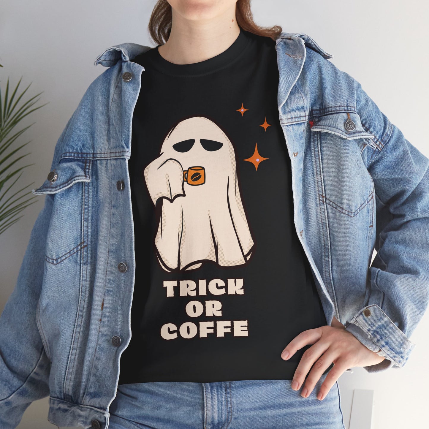 Ghostly Coffee Unisex Tee - Perfect for Halloween, Cozy Days, and Gift Ideas, Trick or Coffe Shirt, Holidays, Ghost Design, Coffee