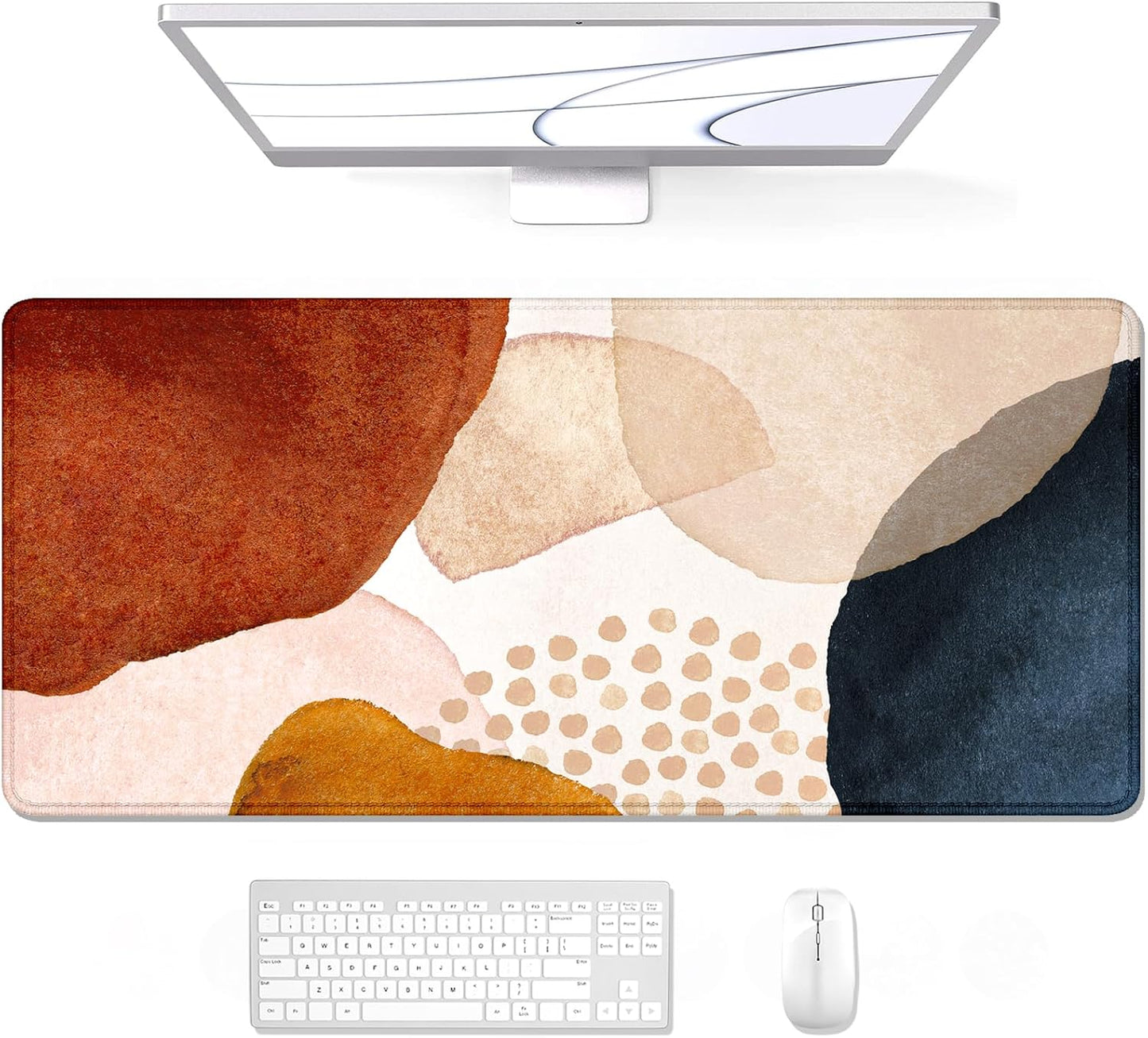 Desk Pad, XL Extended Large Gaming Mouse Pad 31.5 X 11.8 Inch, Waterproof Mousepad with Stitched Edge, Non-Slip Computer Keyboard Laptop Mat for Women Men Office Work, Teal Tropical Leaves
