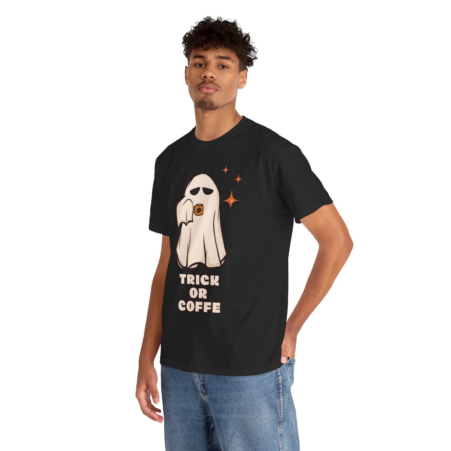 Ghostly Coffee Unisex Tee - Perfect for Halloween, Cozy Days, and Gift Ideas, Trick or Coffe Shirt, Holidays, Ghost Design, Coffee
