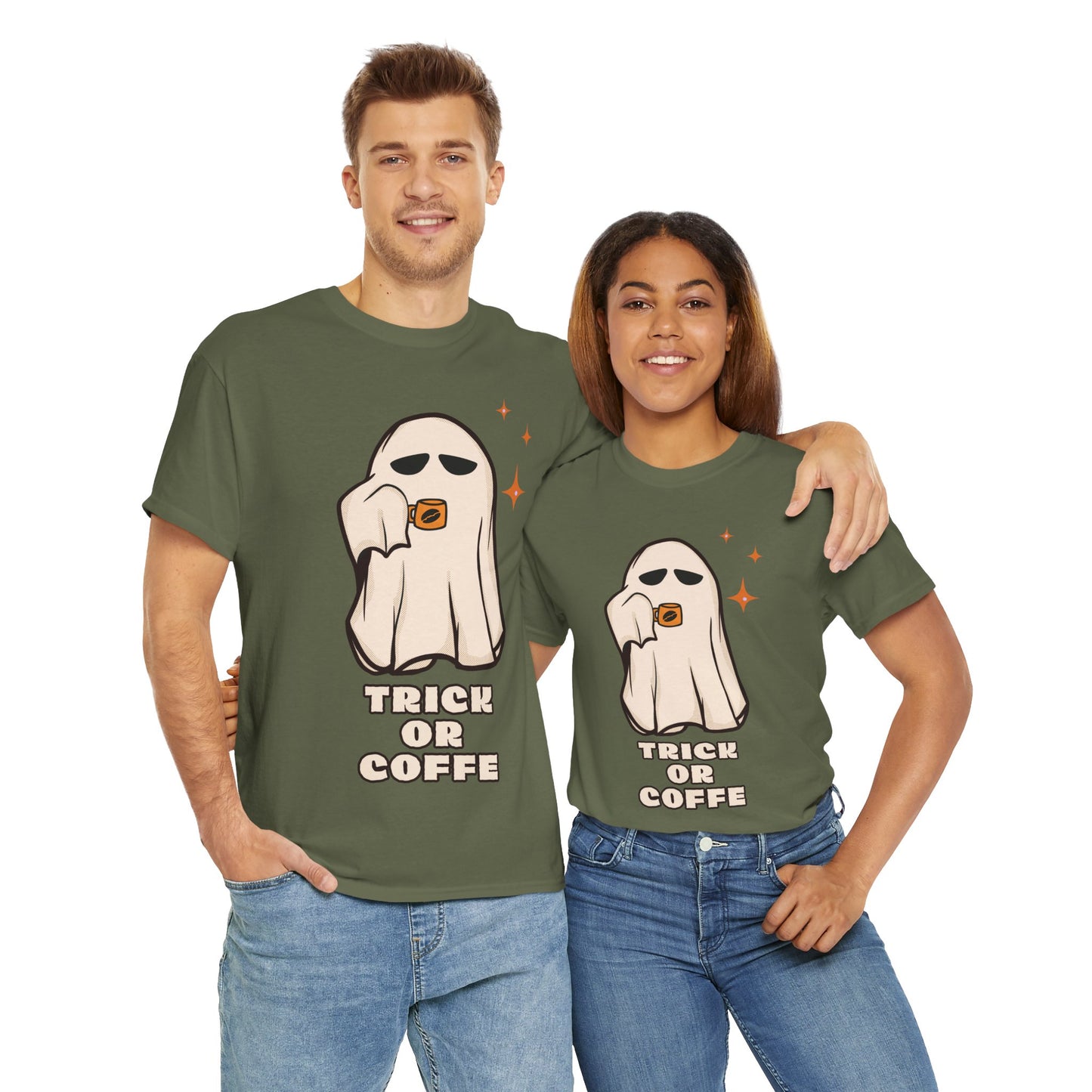 Ghostly Coffee Unisex Tee - Perfect for Halloween, Cozy Days, and Gift Ideas, Trick or Coffe Shirt, Holidays, Ghost Design, Coffee