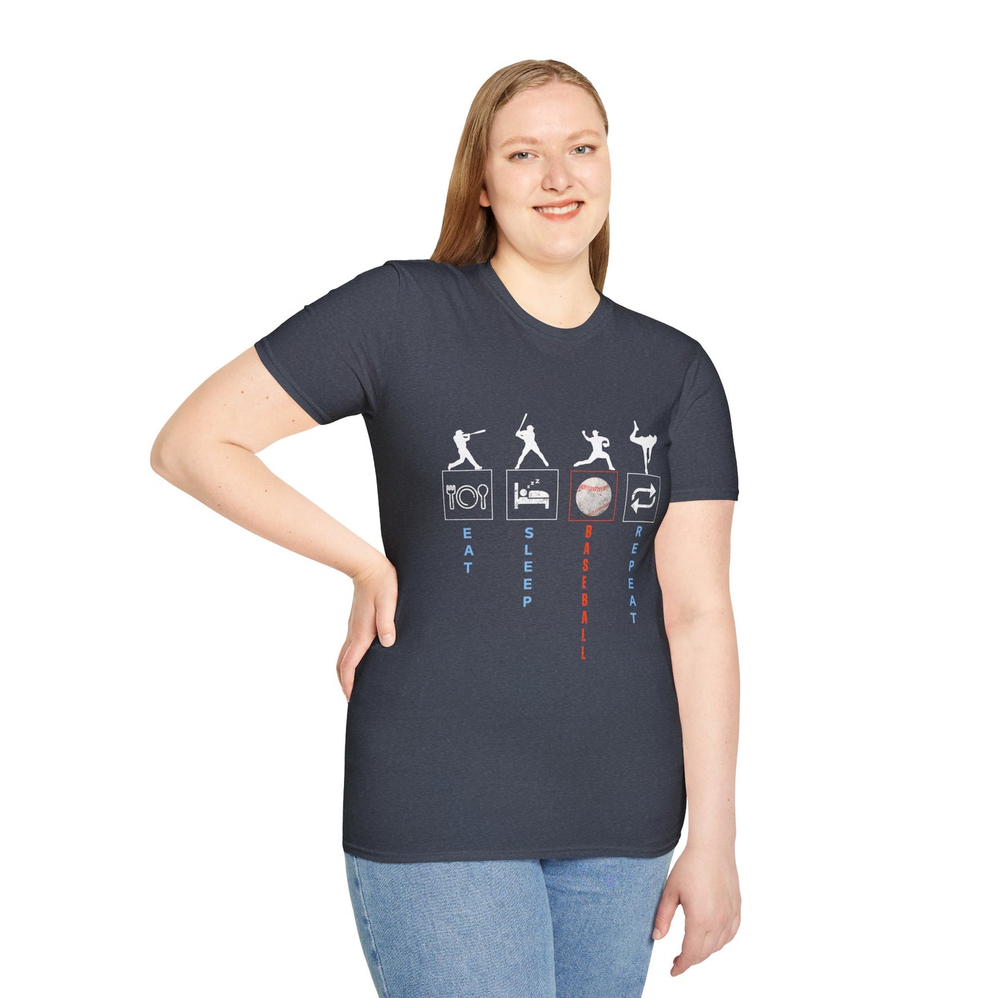 Baseball Enthusiast T-Shirt - Eat Sleep Baseball Repeat - Perfect for Sports Fans, Athletes, Gift for Coach, Casual Wear