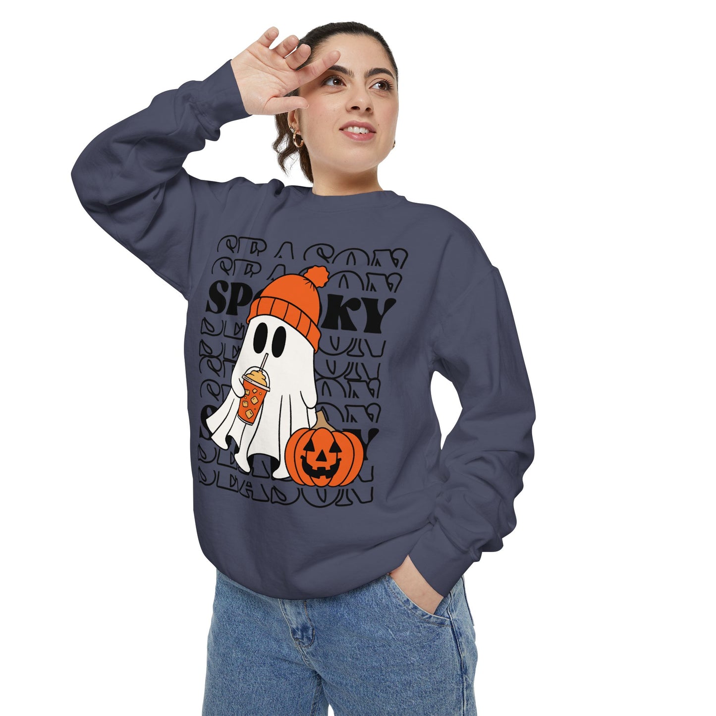 Spooky Season Sweatshirt - Unisex Garment-Dyed Pullover for Halloween and Fall, Cozy Comfort, Perfect Gift for Friends, October Decor,