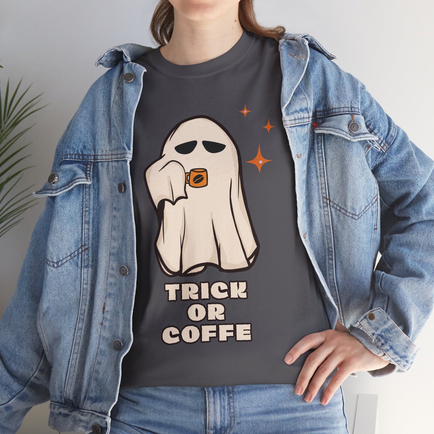 Ghostly Coffee Unisex Tee - Perfect for Halloween, Cozy Days, and Gift Ideas, Trick or Coffe Shirt, Holidays, Ghost Design, Coffee