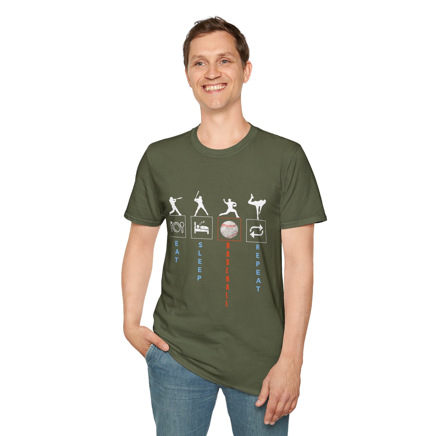 Baseball Enthusiast T-Shirt - Eat Sleep Baseball Repeat - Perfect for Sports Fans, Athletes, Gift for Coach, Casual Wear