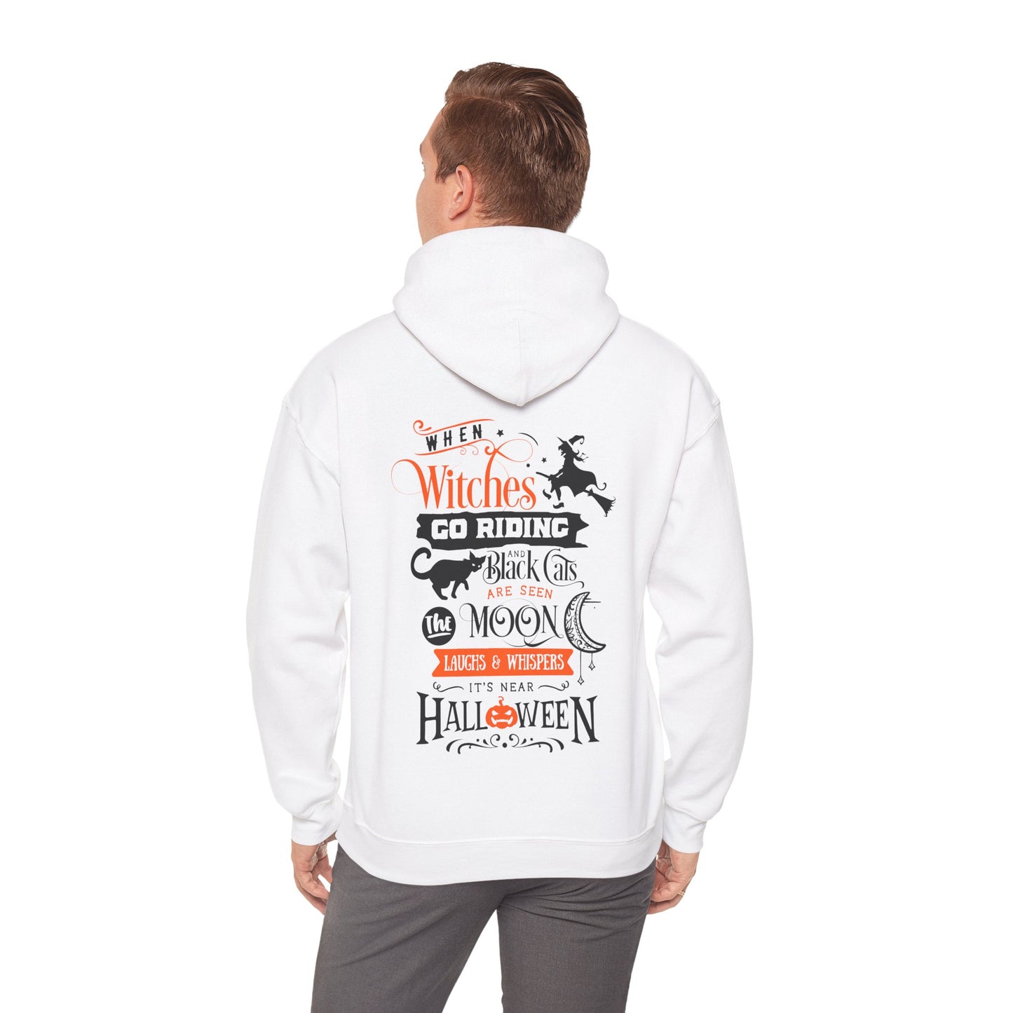 Halloween-Themed Unisex Hoodie with Witches and Bats Design, Cozy Sweatshirt for Fall Celebrations, Spooky Season Apparel, Gift Idea