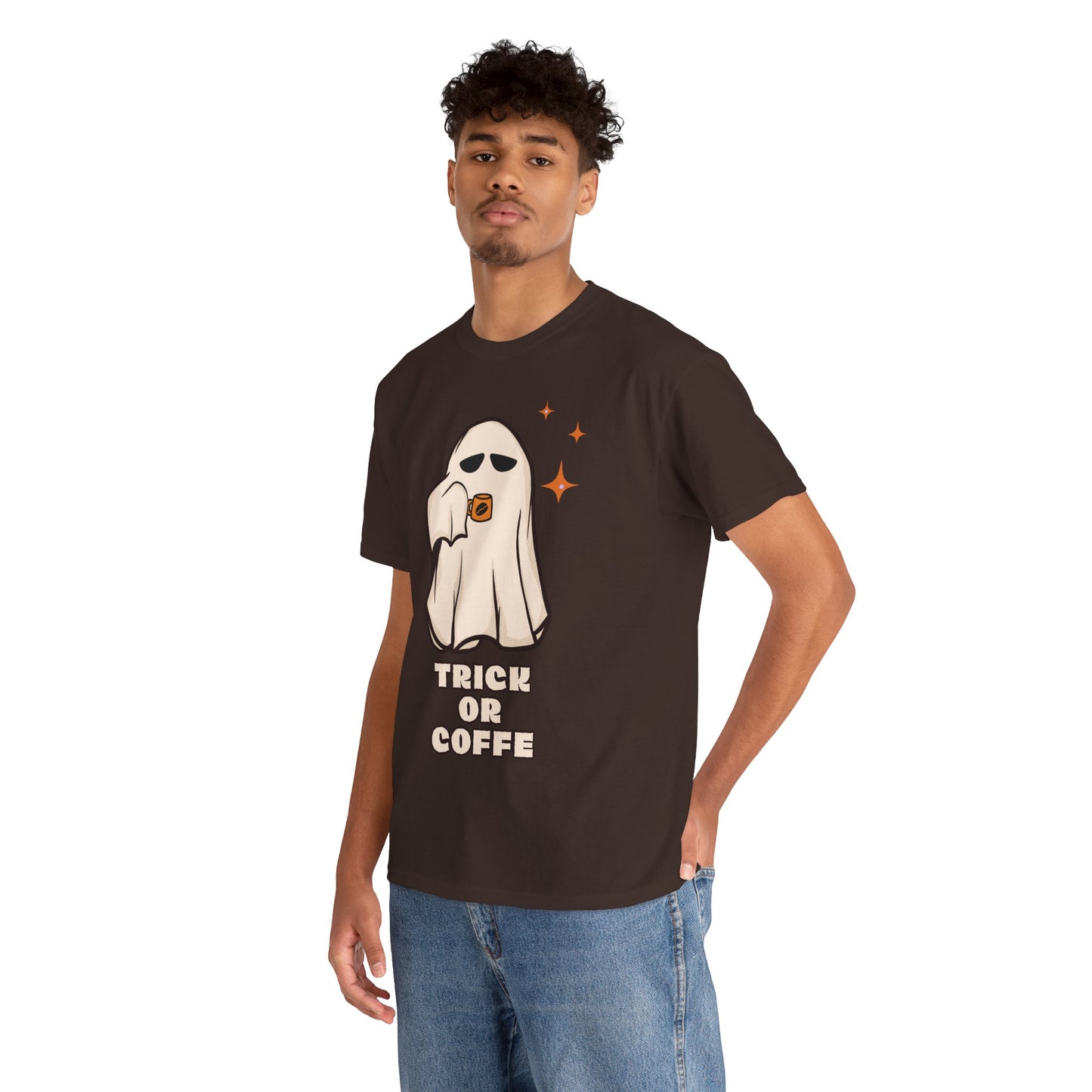 Ghostly Coffee Unisex Tee - Perfect for Halloween, Cozy Days, and Gift Ideas, Trick or Coffe Shirt, Holidays, Ghost Design, Coffee