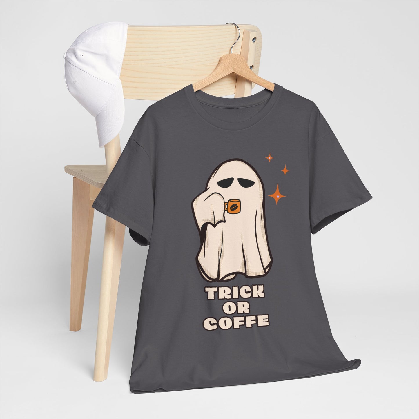 Ghostly Coffee Unisex Tee - Perfect for Halloween, Cozy Days, and Gift Ideas, Trick or Coffe Shirt, Holidays, Ghost Design, Coffee