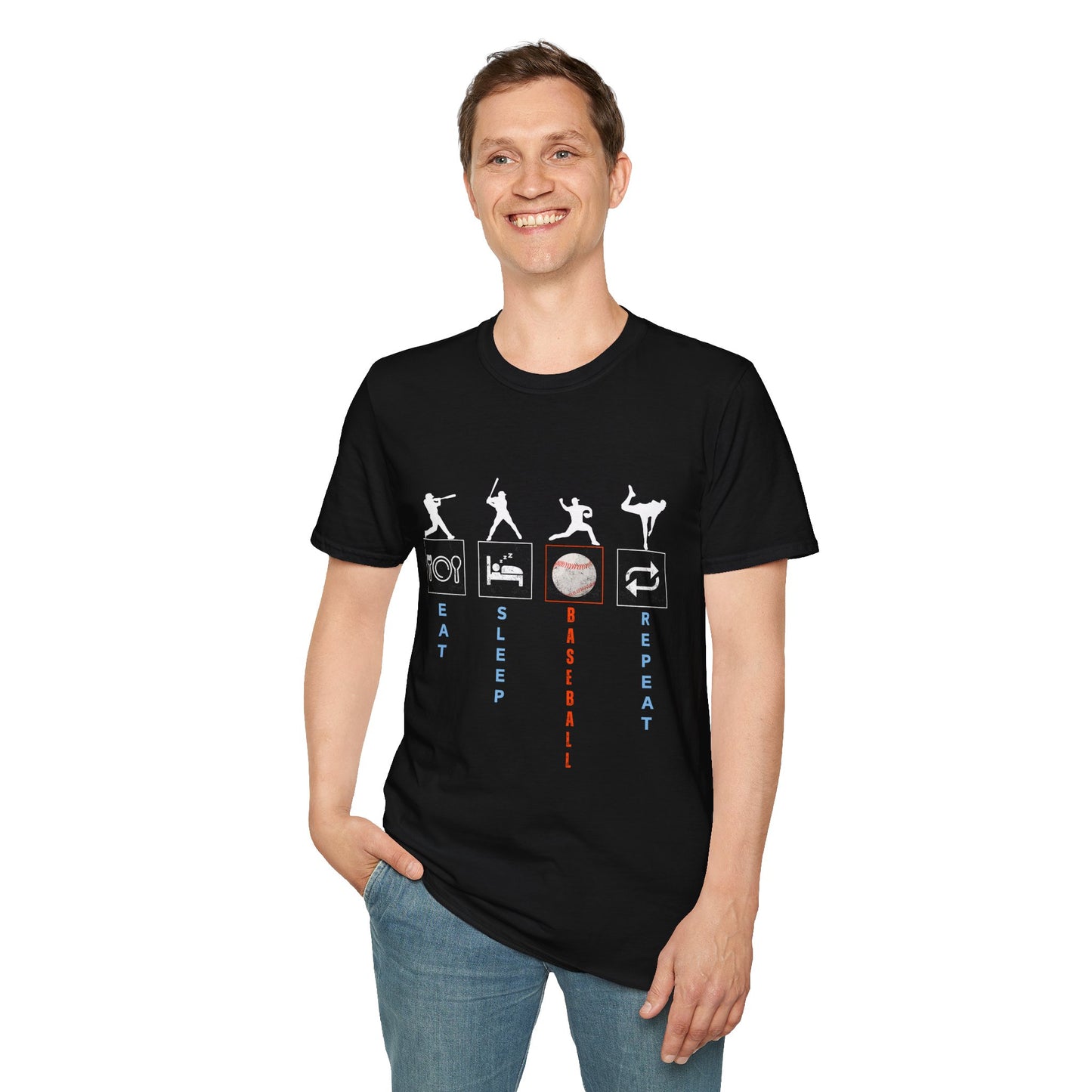 Baseball Enthusiast T-Shirt - Eat Sleep Baseball Repeat - Perfect for Sports Fans, Athletes, Gift for Coach, Casual Wear