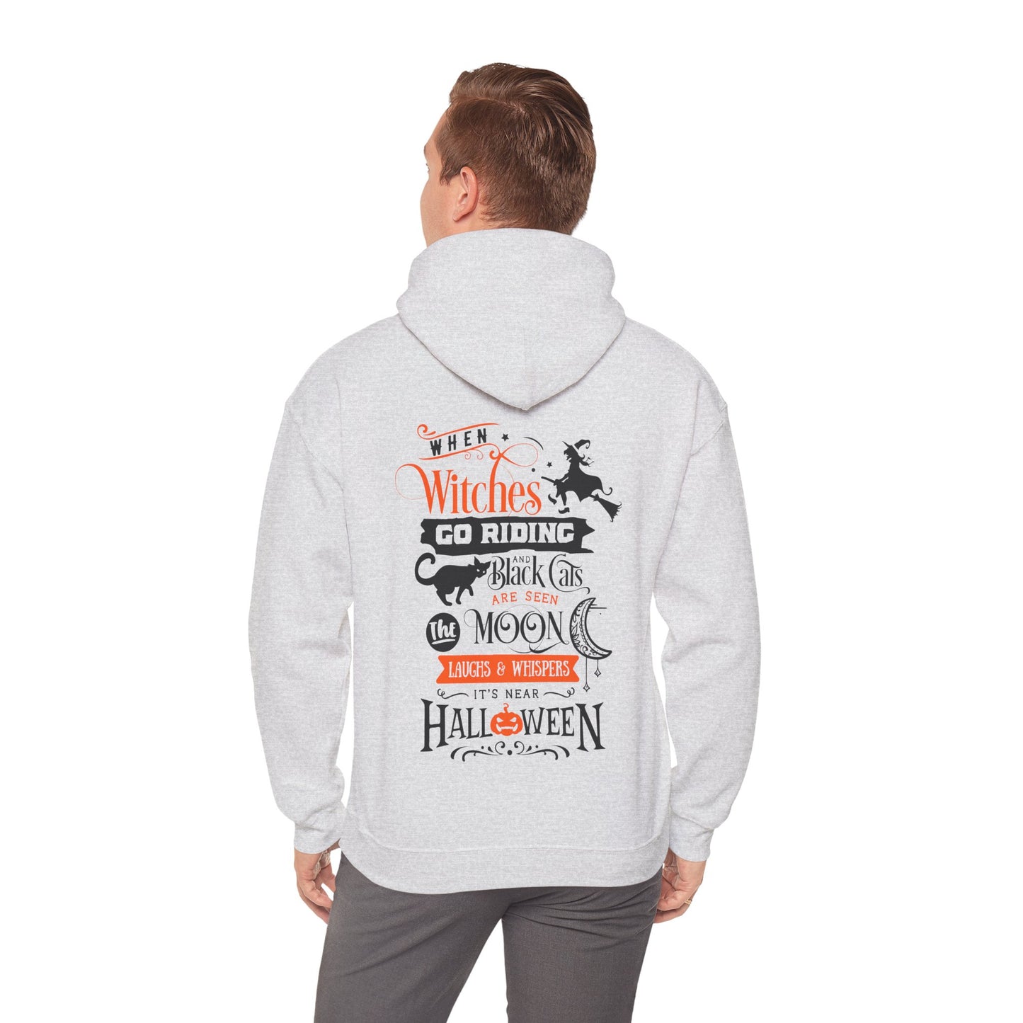 Halloween-Themed Unisex Hoodie with Witches and Bats Design, Cozy Sweatshirt for Fall Celebrations, Spooky Season Apparel, Gift Idea