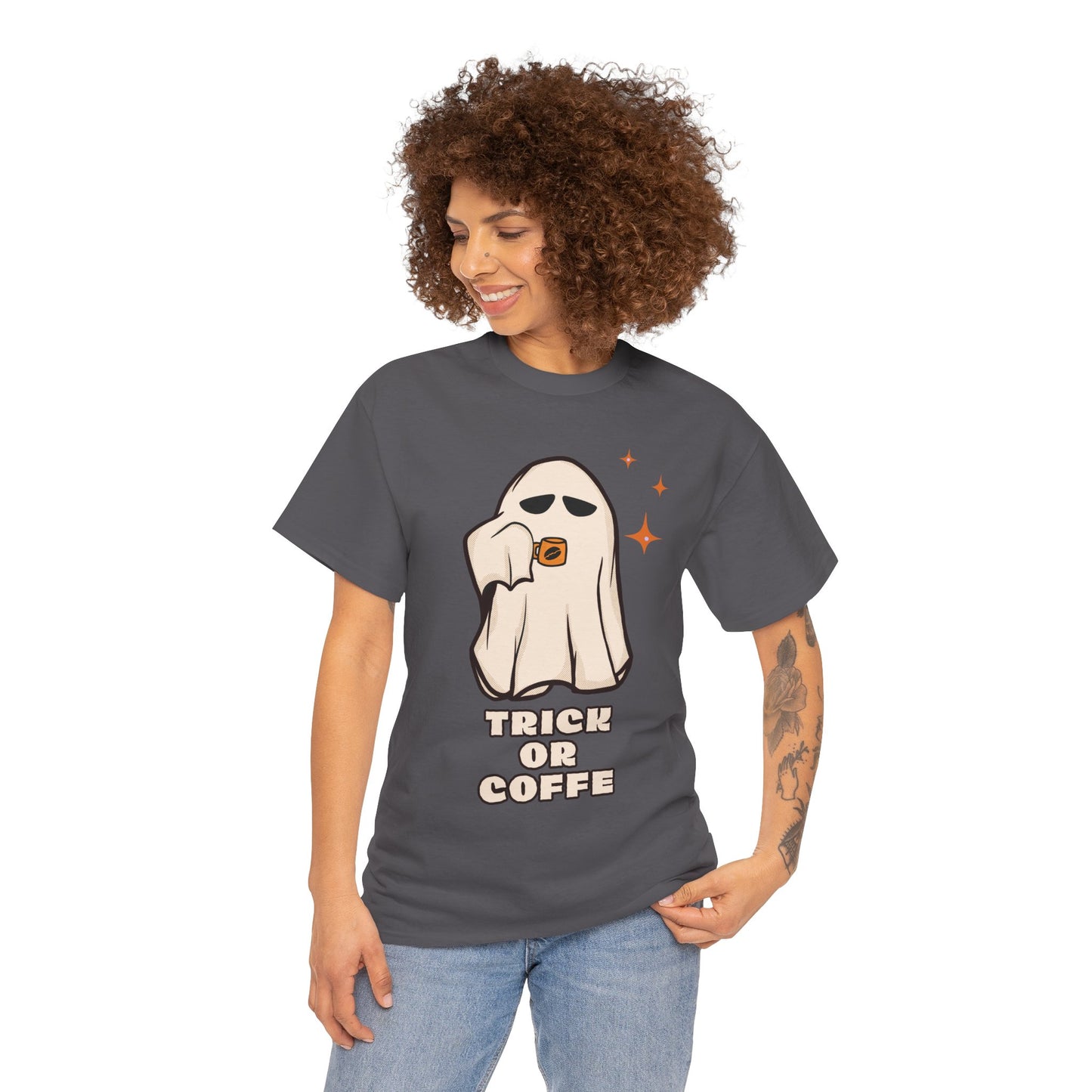 Ghostly Coffee Unisex Tee - Perfect for Halloween, Cozy Days, and Gift Ideas, Trick or Coffe Shirt, Holidays, Ghost Design, Coffee