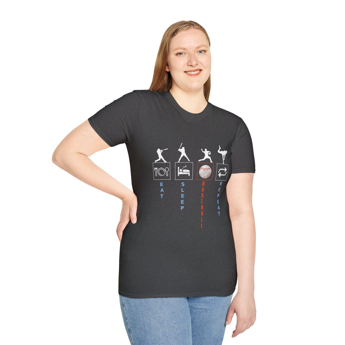 Baseball Enthusiast T-Shirt - Eat Sleep Baseball Repeat - Perfect for Sports Fans, Athletes, Gift for Coach, Casual Wear