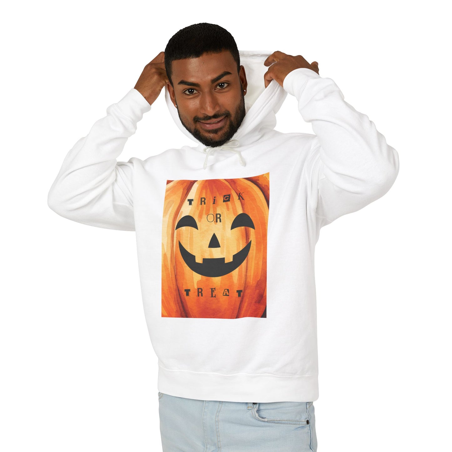 Halloween Pumpkin Hoodie, Unisex Lightweight Hooded Sweatshirt, Cozy Fall Apparel, Trick or Treat Costume