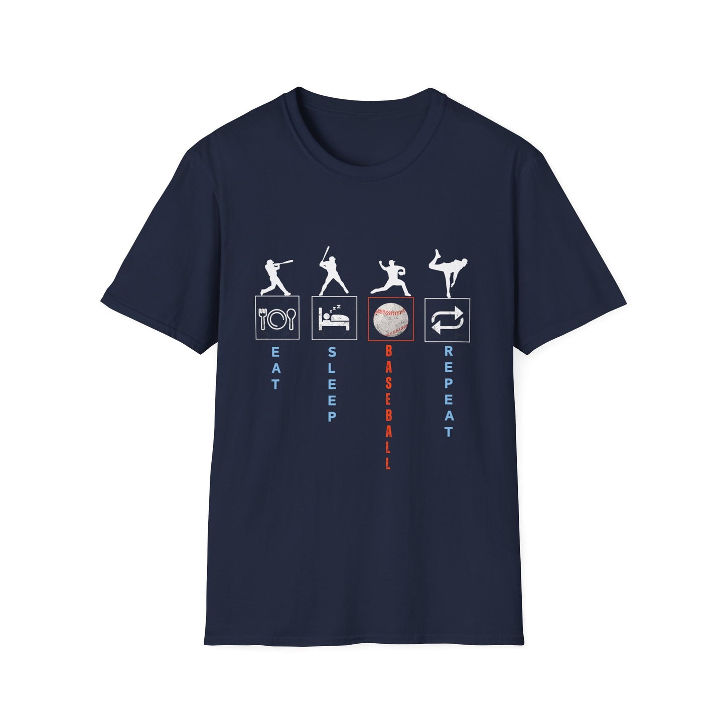Baseball Enthusiast T-Shirt - Eat Sleep Baseball Repeat - Perfect for Sports Fans, Athletes, Gift for Coach, Casual Wear