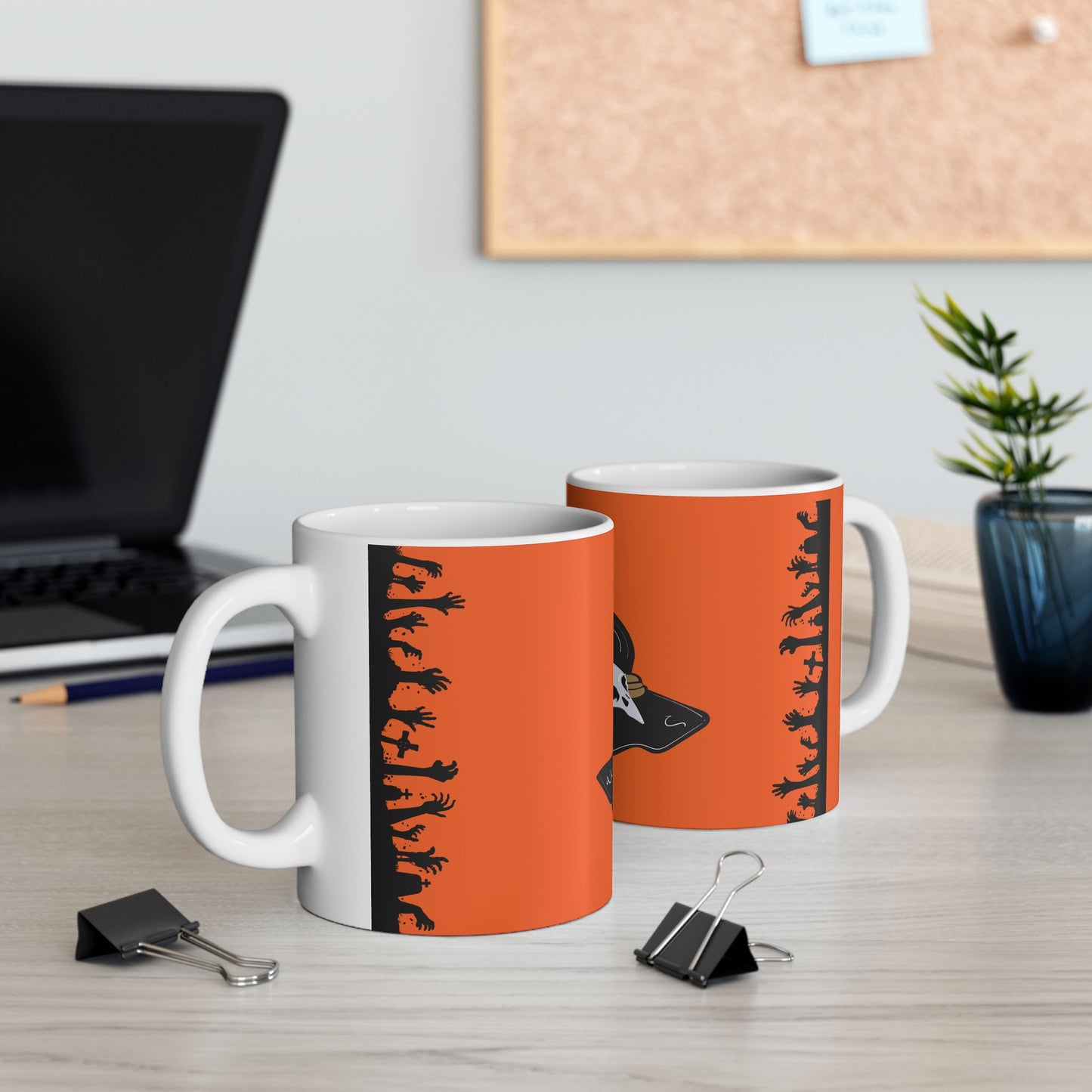 Halloween Witch Skull Ceramic Mug, Spooky Coffee Cup, Trick or Treat Mug, Black Cat Design, Fall Decor Gift
