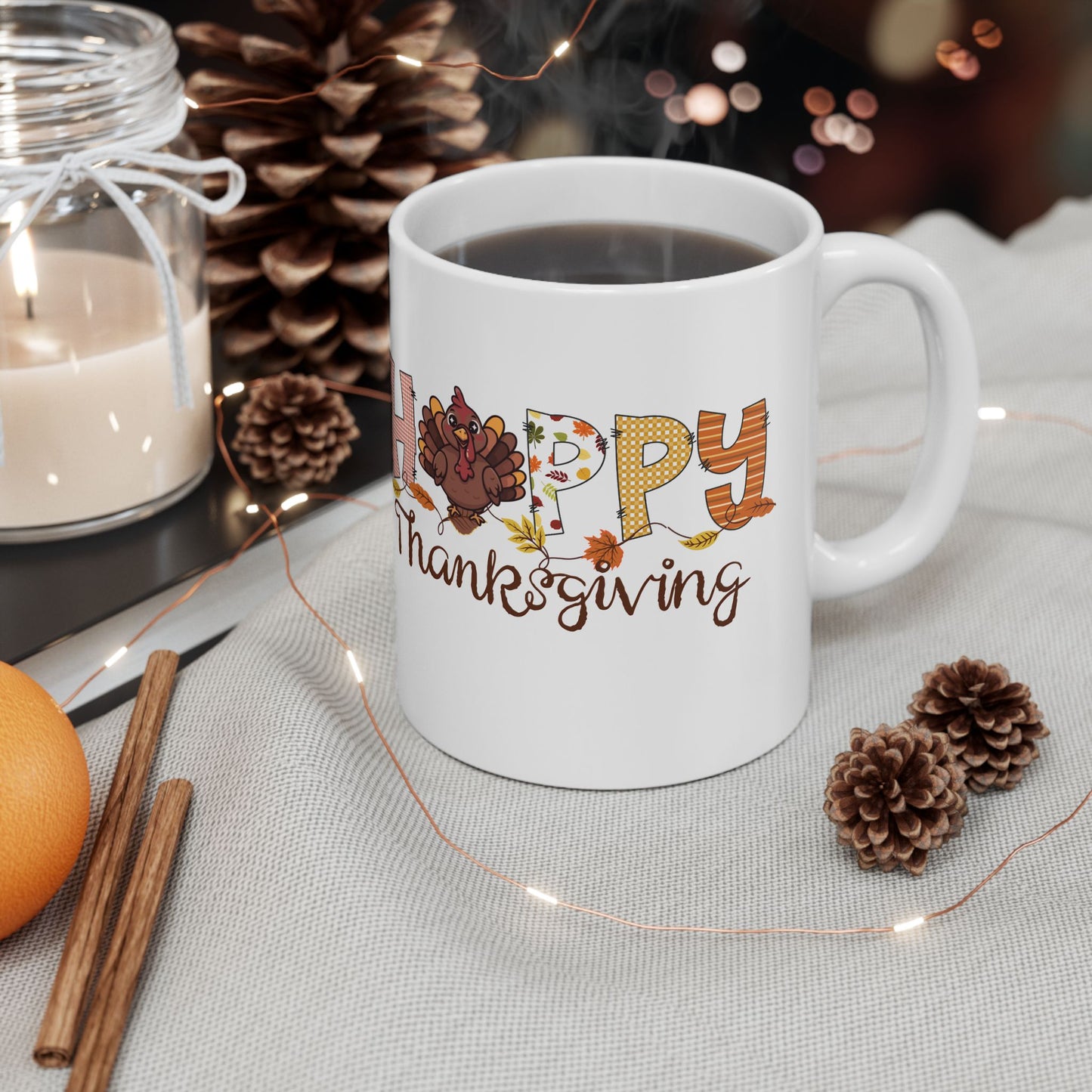 Thanksgiving Ceramic Mug - Happy Thanksgiving Gift, Fall Decor, Holiday Coffee Cup, Autumn Mug, Seasonal Drinkware