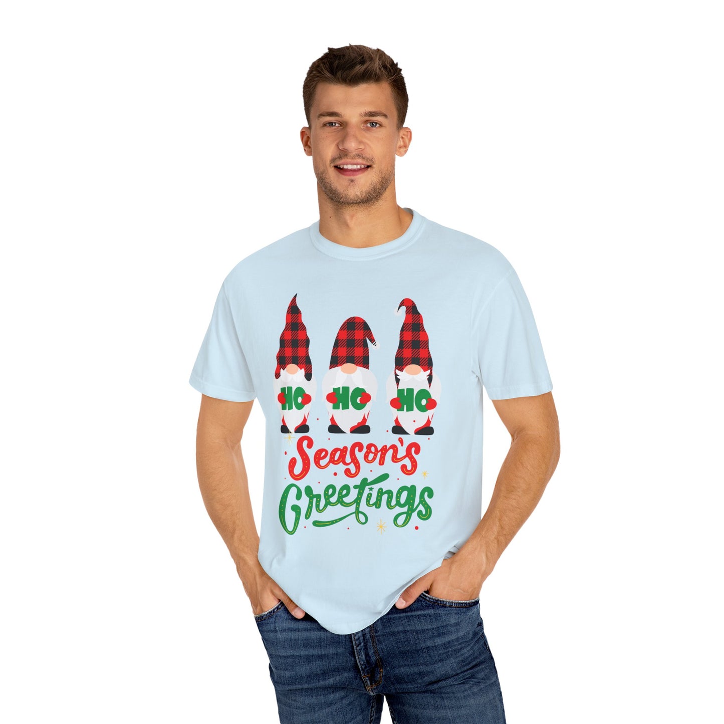 Season's Greetings Unisex T-shirt, Cozy Holiday Tee, Christmas Gift, Winter Apparel, Festive Clothing, Gnome Design