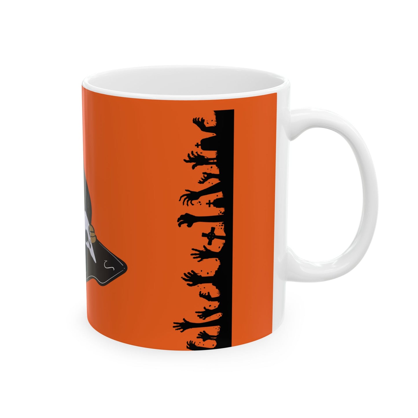 Halloween Witch Skull Ceramic Mug, Spooky Coffee Cup, Trick or Treat Mug, Black Cat Design, Fall Decor Gift