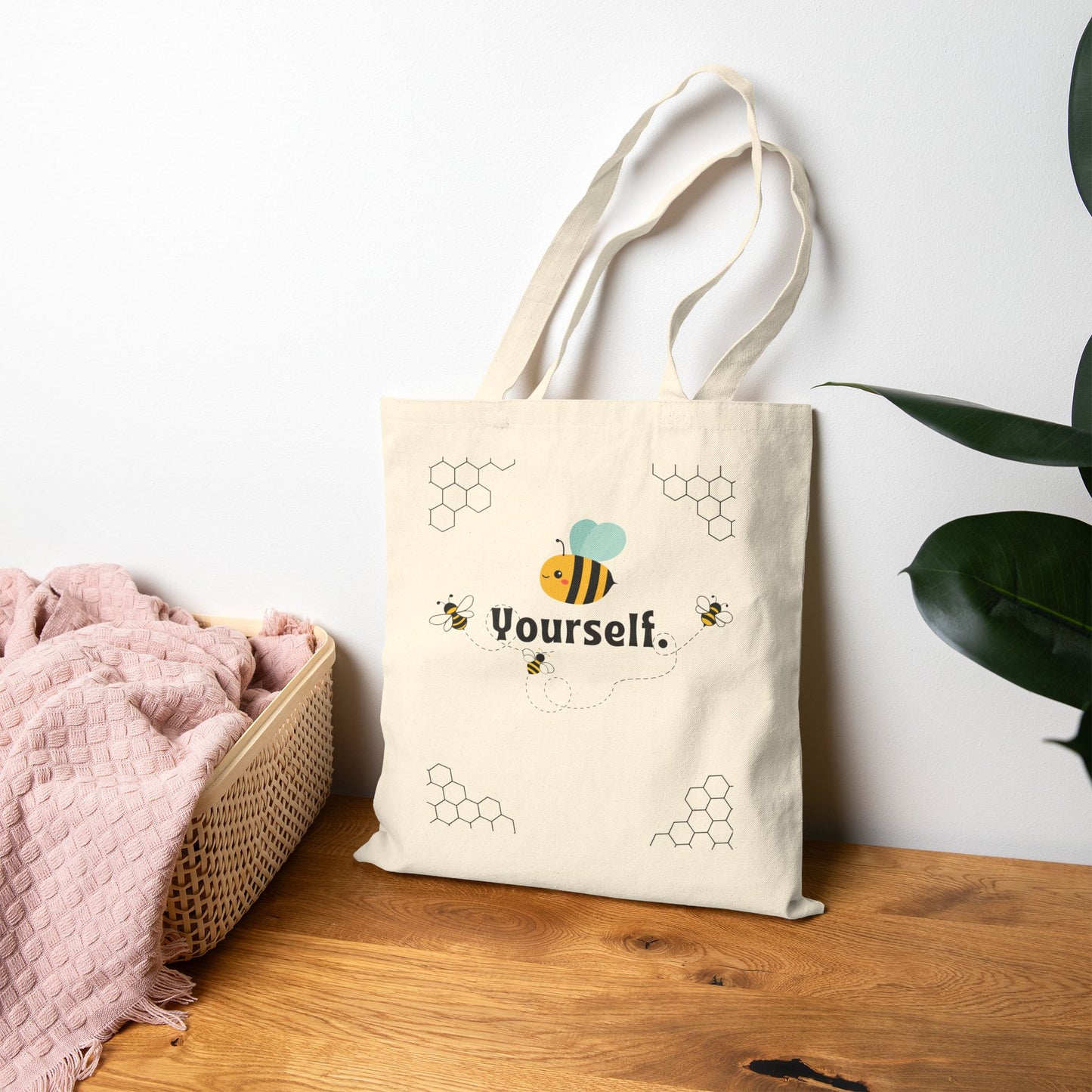 Bee Yourself Cotton Canvas Tote Bag | Eco-friendly Shopping, Teacher Gift, Reusable Grocery Bag, Fun Beach Tote, Personalized Gift