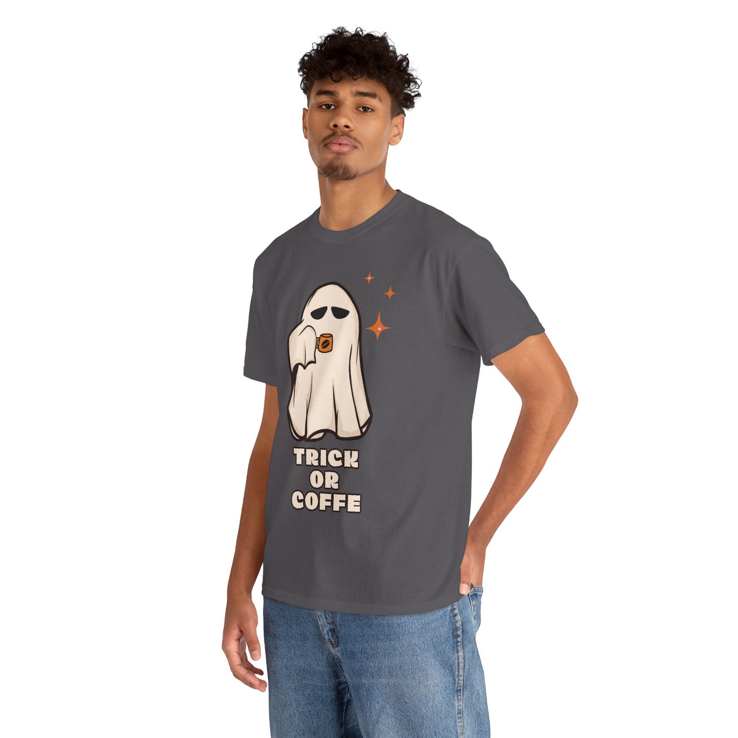 Ghostly Coffee Unisex Tee - Perfect for Halloween, Cozy Days, and Gift Ideas, Trick or Coffe Shirt, Holidays, Ghost Design, Coffee