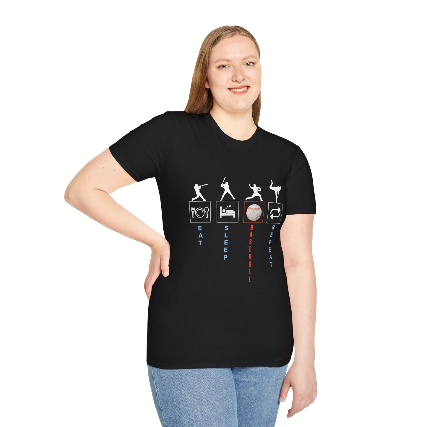 Baseball Enthusiast T-Shirt - Eat Sleep Baseball Repeat - Perfect for Sports Fans, Athletes, Gift for Coach, Casual Wear