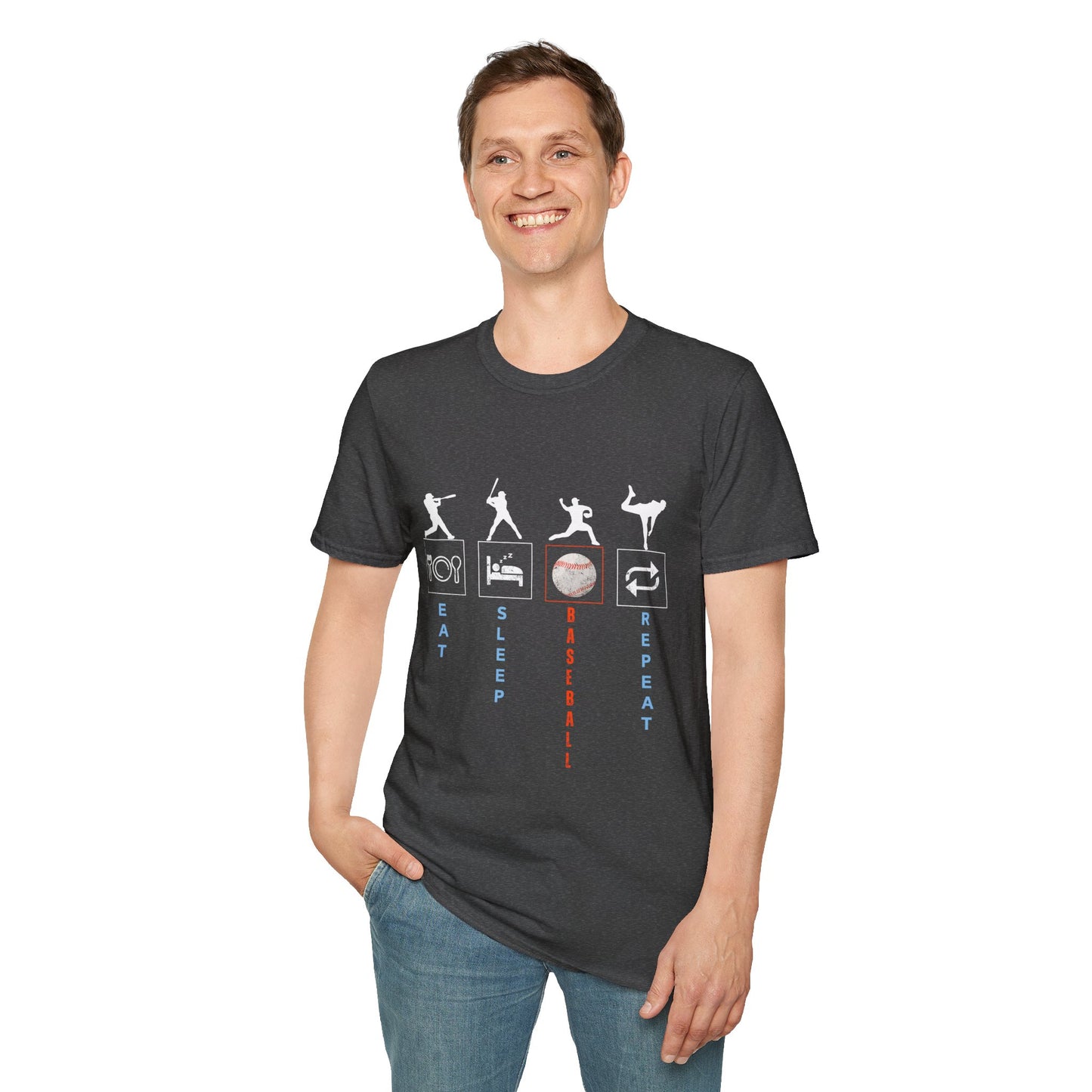 Baseball Enthusiast T-Shirt - Eat Sleep Baseball Repeat - Perfect for Sports Fans, Athletes, Gift for Coach, Casual Wear