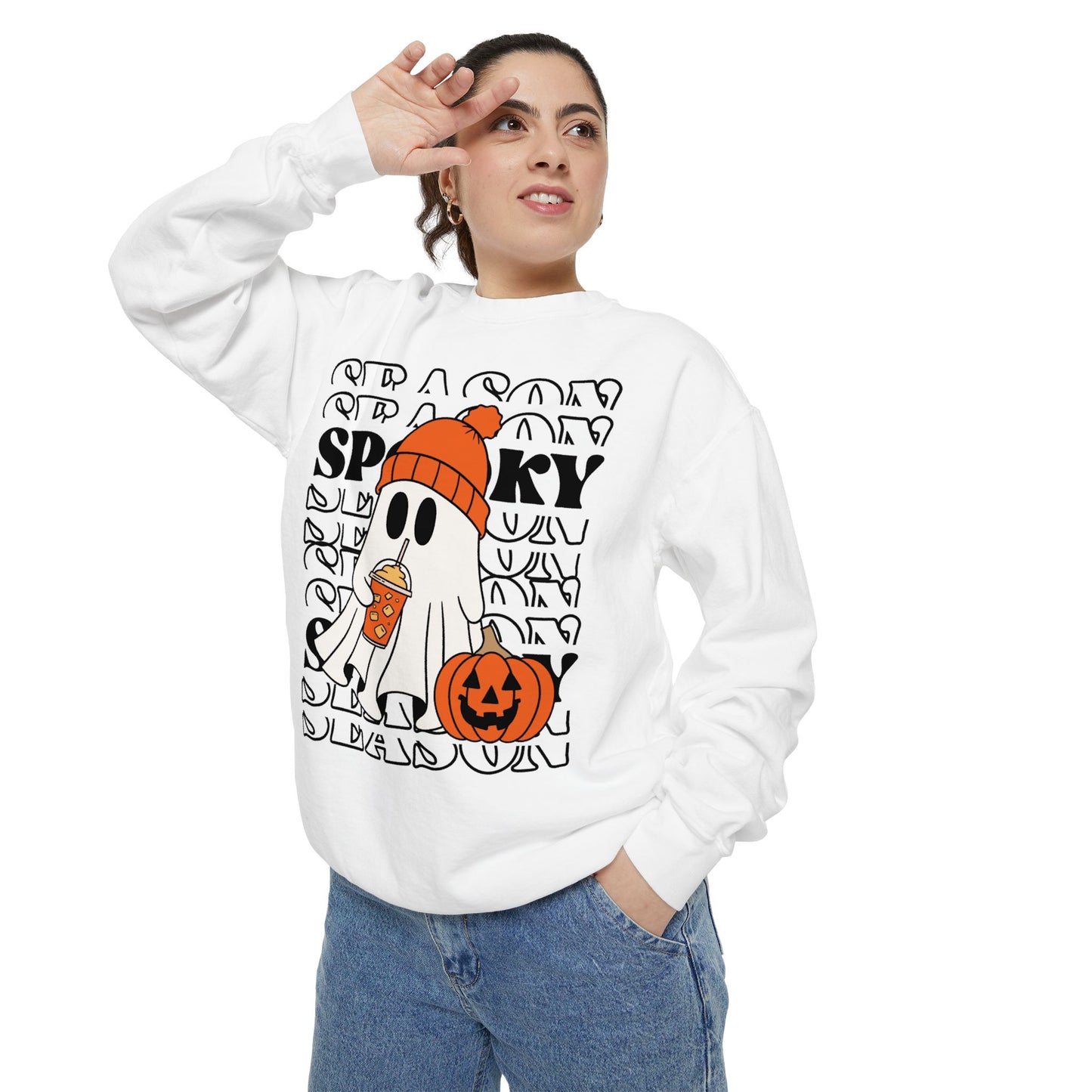 Spooky Season Sweatshirt - Unisex Garment-Dyed Pullover for Halloween and Fall, Cozy Comfort, Perfect Gift for Friends, October Decor,