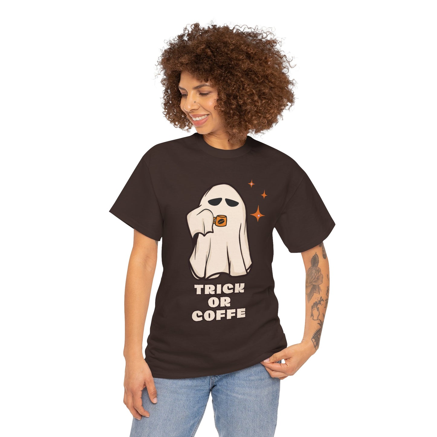 Ghostly Coffee Unisex Tee - Perfect for Halloween, Cozy Days, and Gift Ideas, Trick or Coffe Shirt, Holidays, Ghost Design, Coffee
