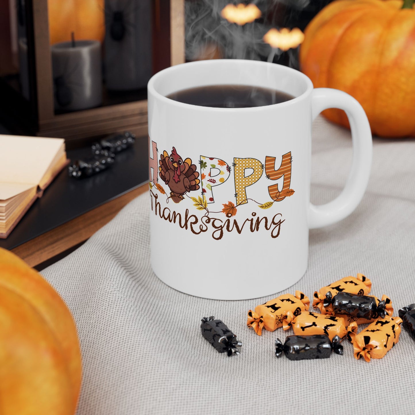 Thanksgiving Ceramic Mug - Happy Thanksgiving Gift, Fall Decor, Holiday Coffee Cup, Autumn Mug, Seasonal Drinkware