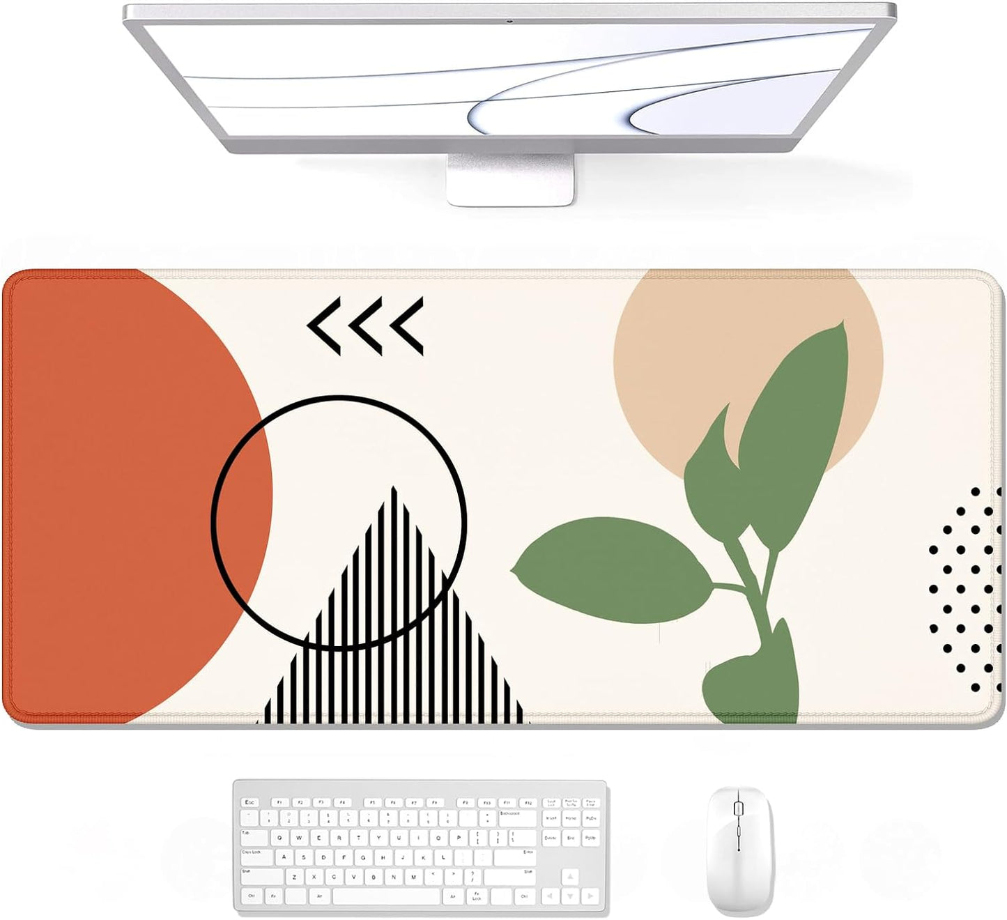 Desk Pad, XL Extended Large Gaming Mouse Pad 31.5 X 11.8 Inch, Waterproof Mousepad with Stitched Edge, Non-Slip Computer Keyboard Laptop Mat for Women Men Office Work, Teal Tropical Leaves