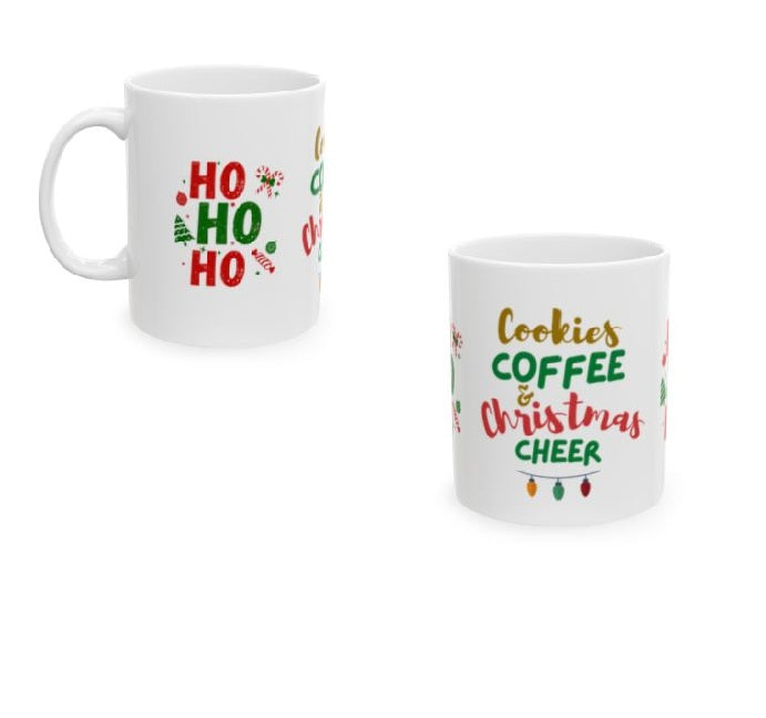 Festive Ceramic Mug – ‘Cookies, Coffee & Christmas Cheer’ | Holiday Gift, Winter Decor, Cozy Home, Coffee Lover's Gift