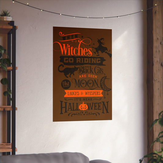 Halloween Wall Art, Matte Vertical Posters, Witch Decor, Pumpkin Decoration, Spooky Home Decor, Cat and Moon Art