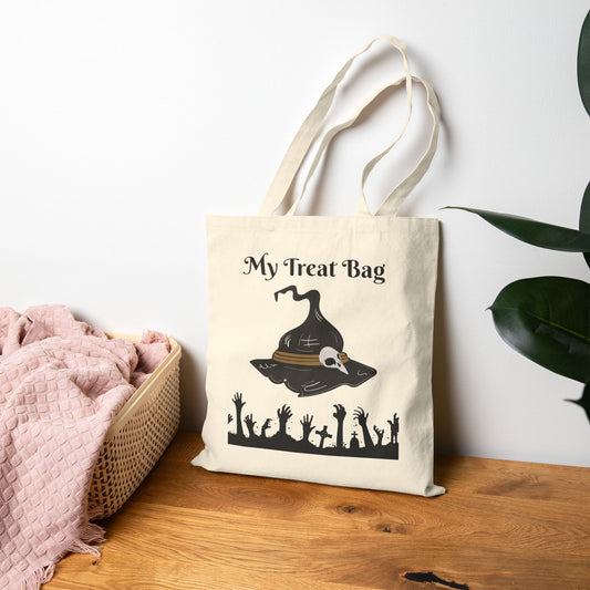 Halloween My Treat Bag Cotton Tote Bag, Eco-Friendly Shopping Bag, Reusable Gift Bag, Halloween Decorations, Treat Bag