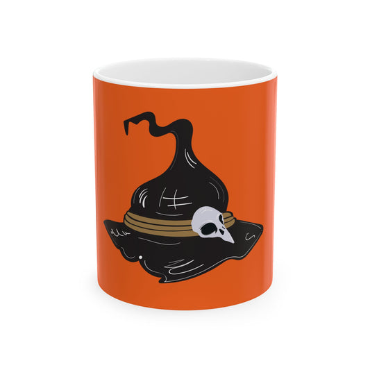 Halloween Witch Skull Ceramic Mug, Spooky Coffee Cup, Trick or Treat Mug, Black Cat Design, Fall Decor Gift