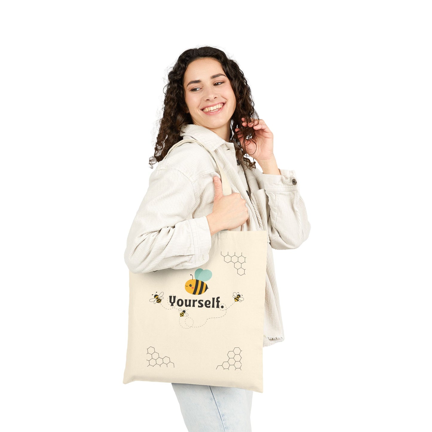 Bee Yourself Cotton Canvas Tote Bag | Eco-friendly Shopping, Teacher Gift, Reusable Grocery Bag, Fun Beach Tote, Personalized Gift