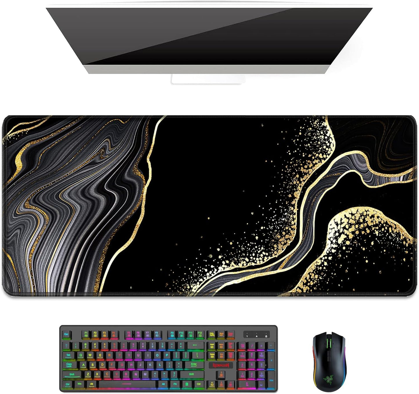Desk Pad, XL Extended Large Gaming Mouse Pad 31.5 X 11.8 Inch, Waterproof Mousepad with Stitched Edge, Non-Slip Computer Keyboard Laptop Mat for Women Men Office Work, Teal Tropical Leaves