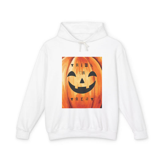 Halloween Pumpkin Hoodie, Unisex Lightweight Hooded Sweatshirt, Cozy Fall Apparel, Trick or Treat Costume