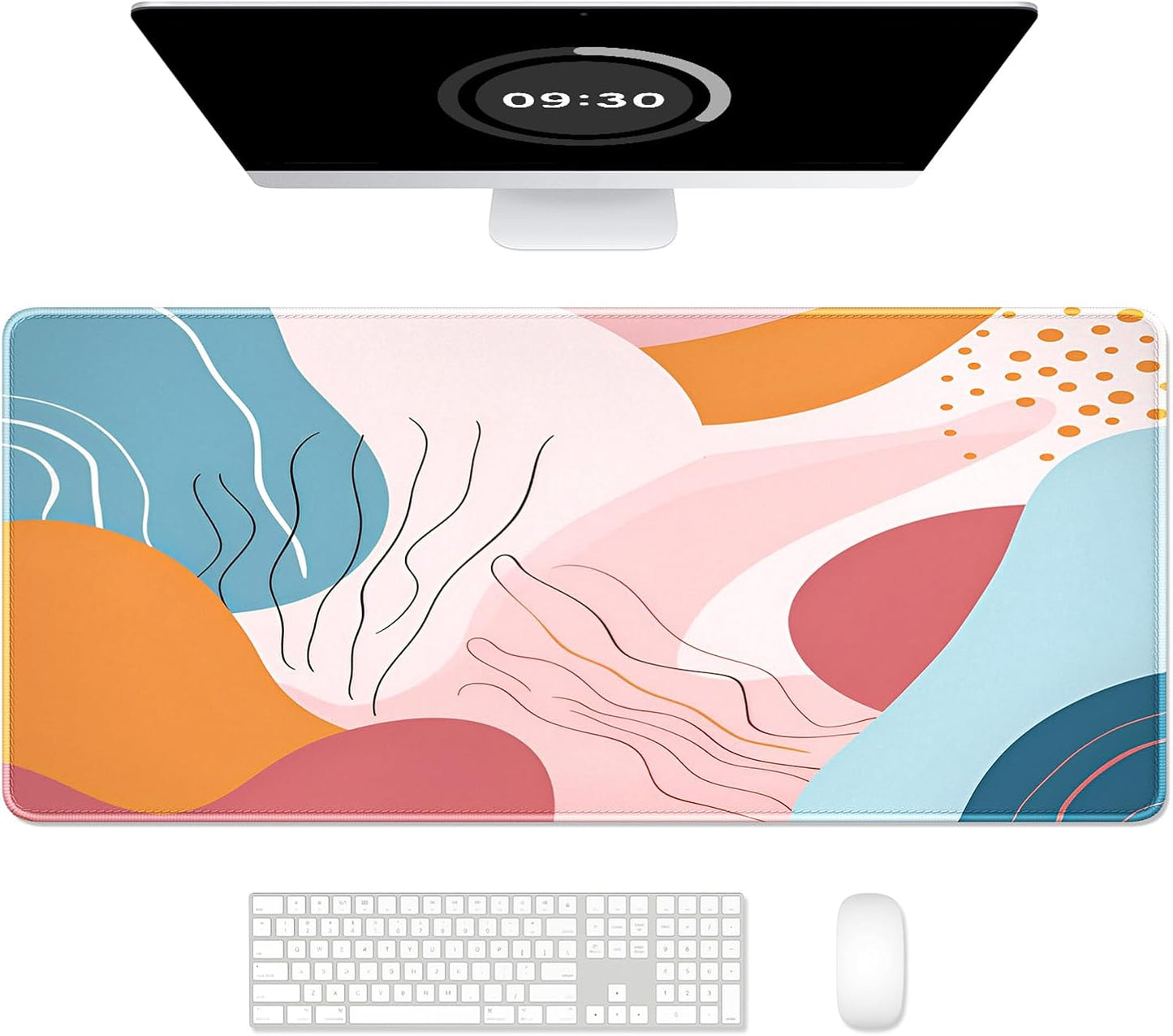 Desk Pad, XL Extended Large Gaming Mouse Pad 31.5 X 11.8 Inch, Waterproof Mousepad with Stitched Edge, Non-Slip Computer Keyboard Laptop Mat for Women Men Office Work, Teal Tropical Leaves