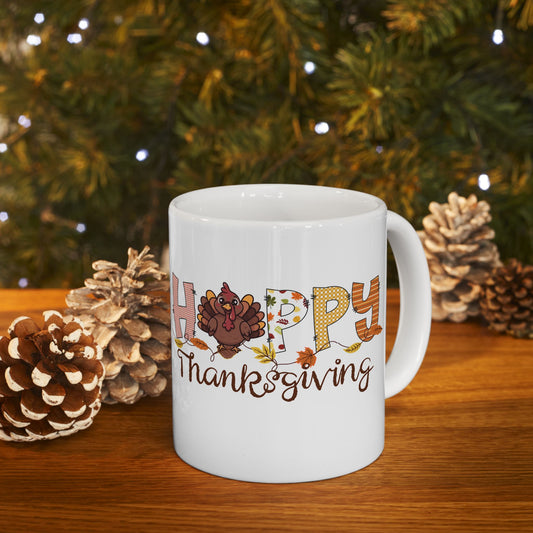 Thanksgiving Ceramic Mug - Happy Thanksgiving Gift, Fall Decor, Holiday Coffee Cup, Autumn Mug, Seasonal Drinkware