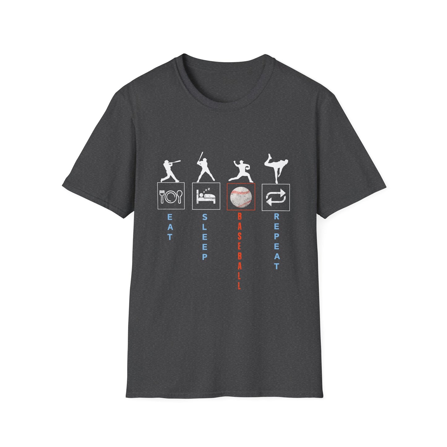 Baseball Enthusiast T-Shirt - Eat Sleep Baseball Repeat - Perfect for Sports Fans, Athletes, Gift for Coach, Casual Wear