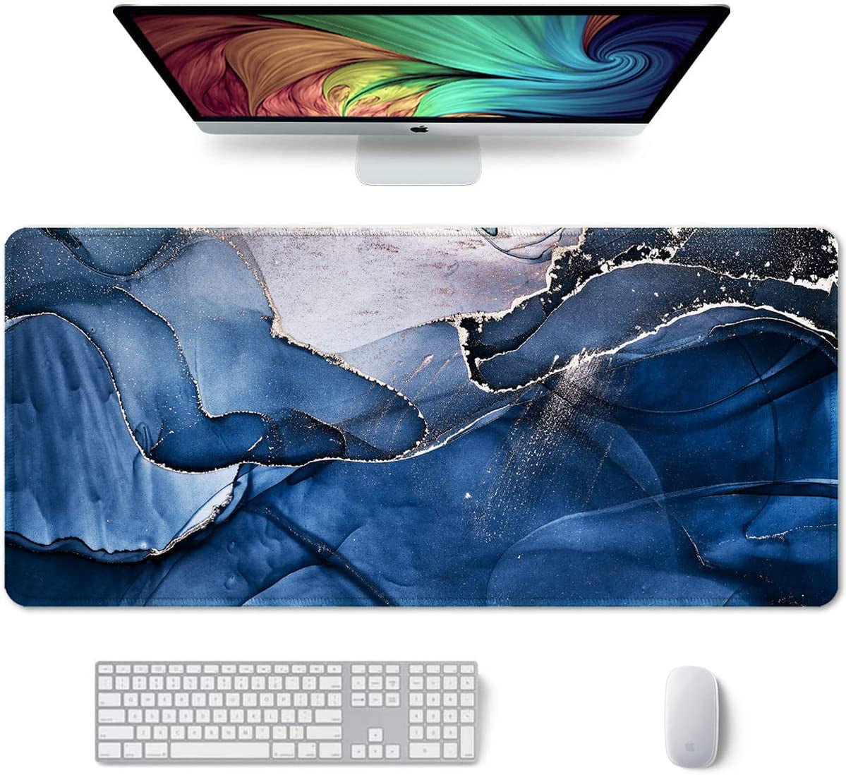 Desk Pad, XL Extended Large Gaming Mouse Pad 31.5 X 11.8 Inch, Waterproof Mousepad with Stitched Edge, Non-Slip Computer Keyboard Laptop Mat for Women Men Office Work, Teal Tropical Leaves