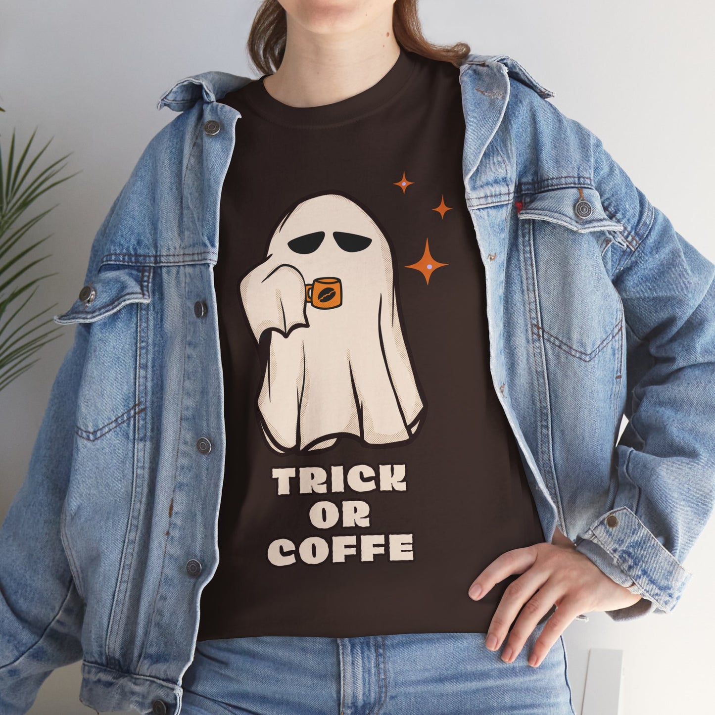 Ghostly Coffee Unisex Tee - Perfect for Halloween, Cozy Days, and Gift Ideas, Trick or Coffe Shirt, Holidays, Ghost Design, Coffee