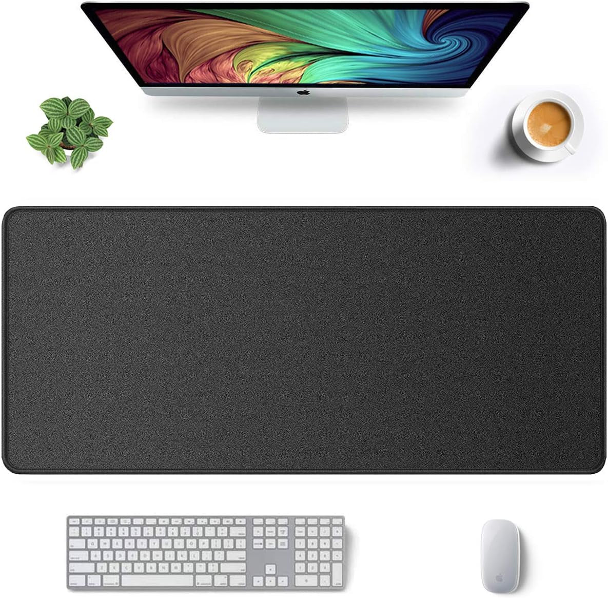 Desk Pad, XL Extended Large Gaming Mouse Pad 31.5 X 11.8 Inch, Waterproof Mousepad with Stitched Edge, Non-Slip Computer Keyboard Laptop Mat for Women Men Office Work, Teal Tropical Leaves