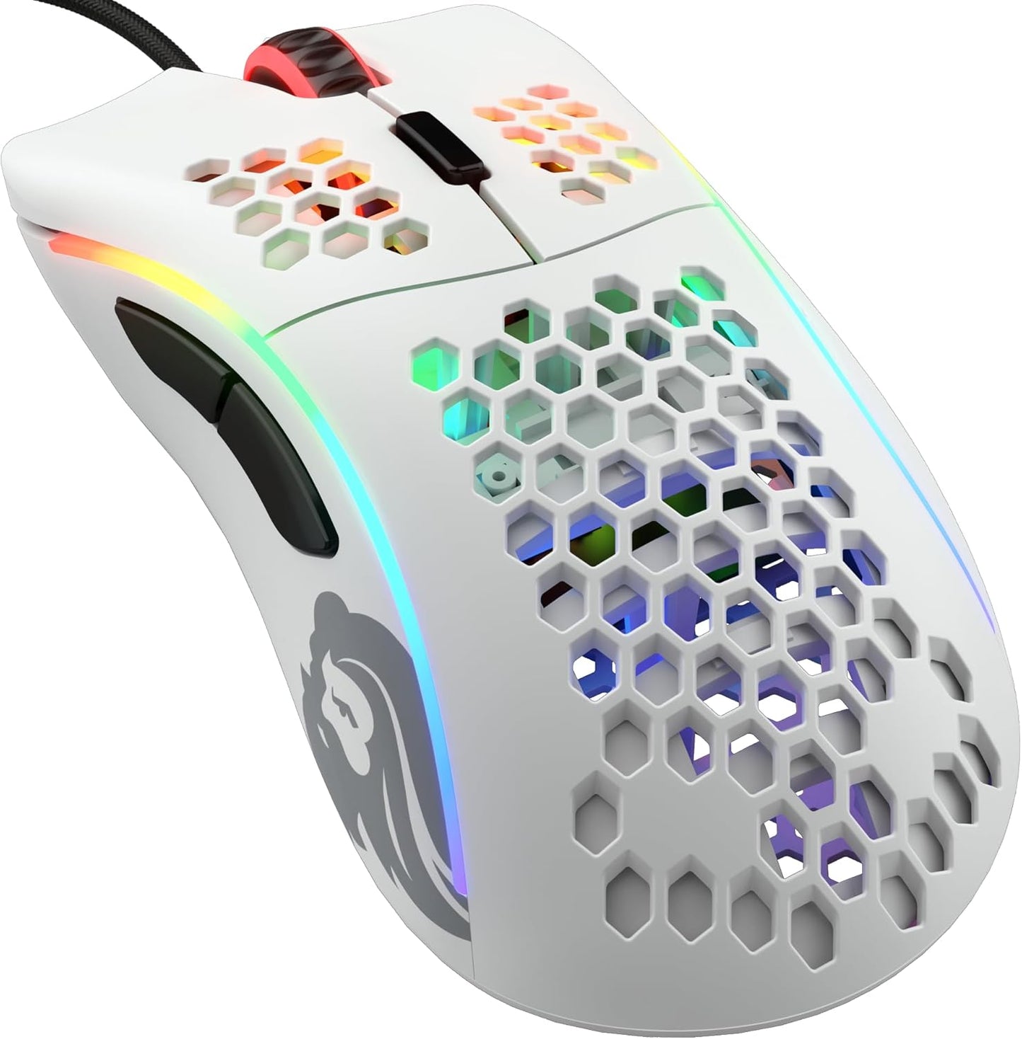Model D Wired Gaming Mouse - 68G Superlight Honeycomb Design, RGB, Ergonomic, Pixart 3360 Sensor, Omron Switches, PTFE Feet, 6 Buttons - Glossy White