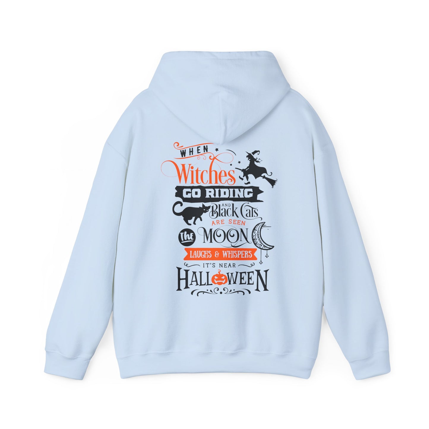 Halloween-Themed Unisex Hoodie with Witches and Bats Design, Cozy Sweatshirt for Fall Celebrations, Spooky Season Apparel, Gift Idea