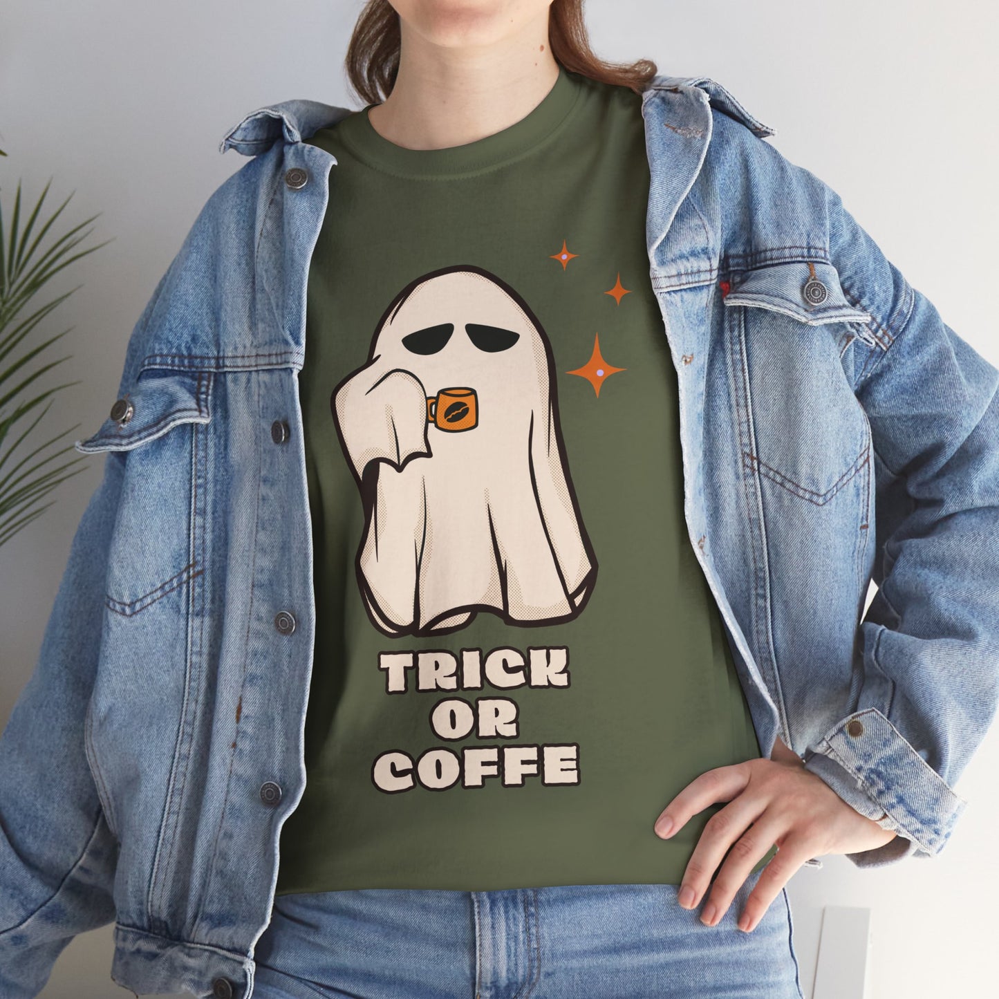Ghostly Coffee Unisex Tee - Perfect for Halloween, Cozy Days, and Gift Ideas, Trick or Coffe Shirt, Holidays, Ghost Design, Coffee